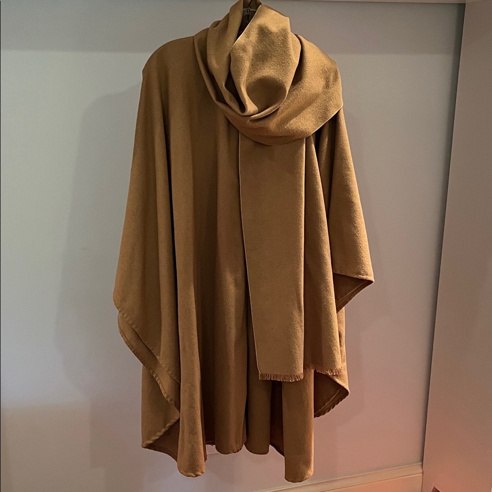 Vintage wool cape cocoon tan/light brown oversized scarf shawl poncho wrap cloak